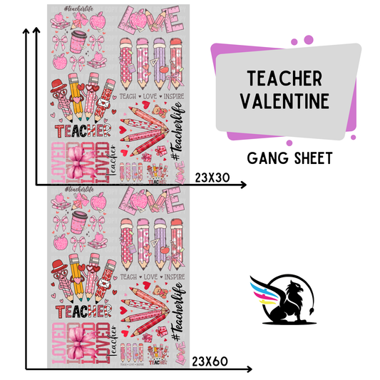 Premade DTF Transfer Gang Sheet For Graphic Tees | Teacher Valentine