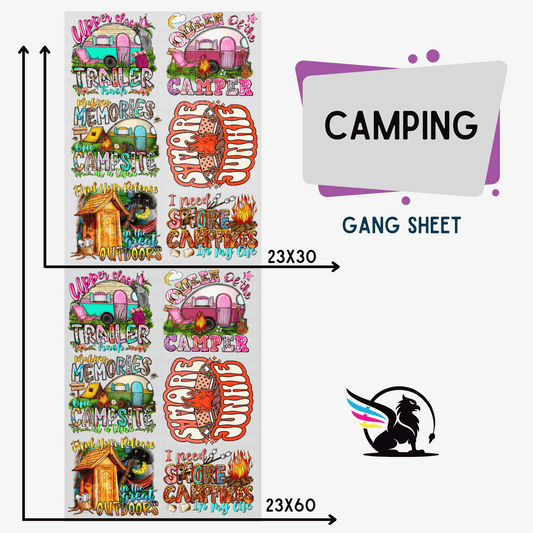 Premade DTF Transfer Gang Sheet For Graphic Tees| Camping