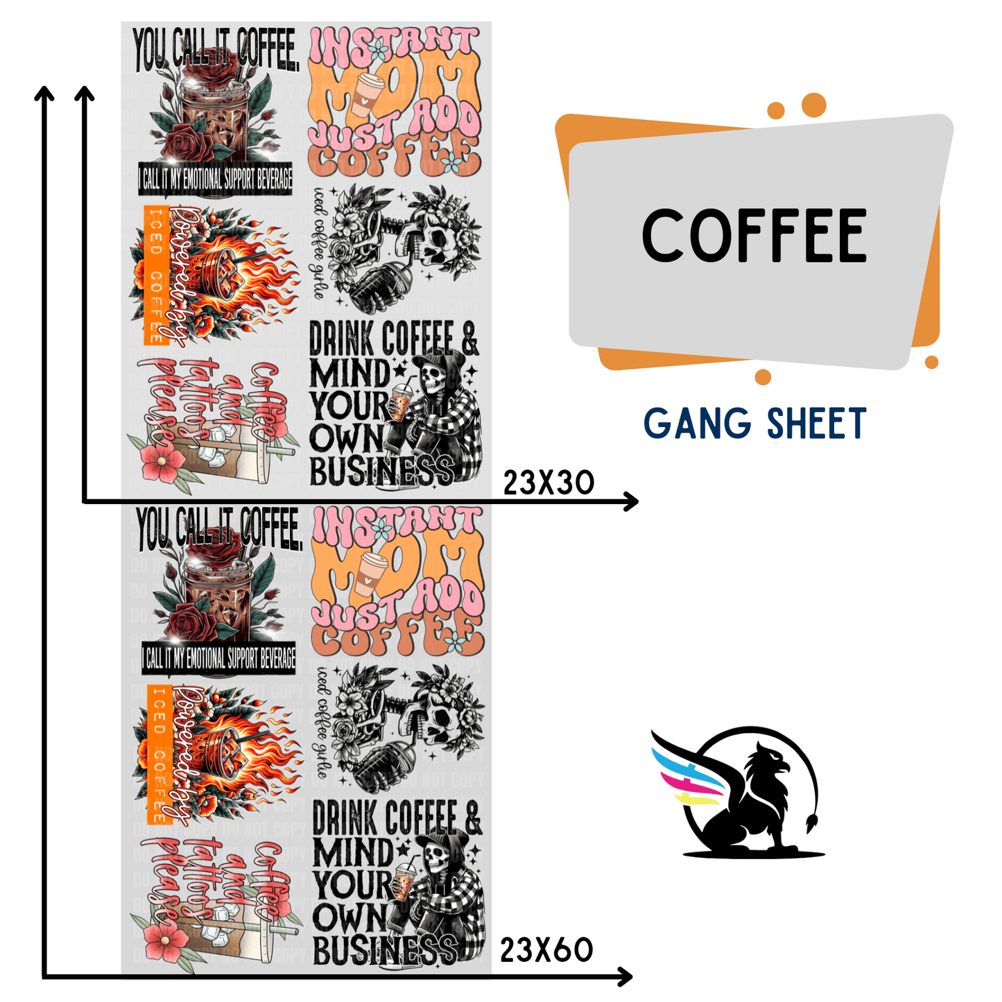 Premade DTF Transfer Gang Sheet For Graphic Tees| Coffee