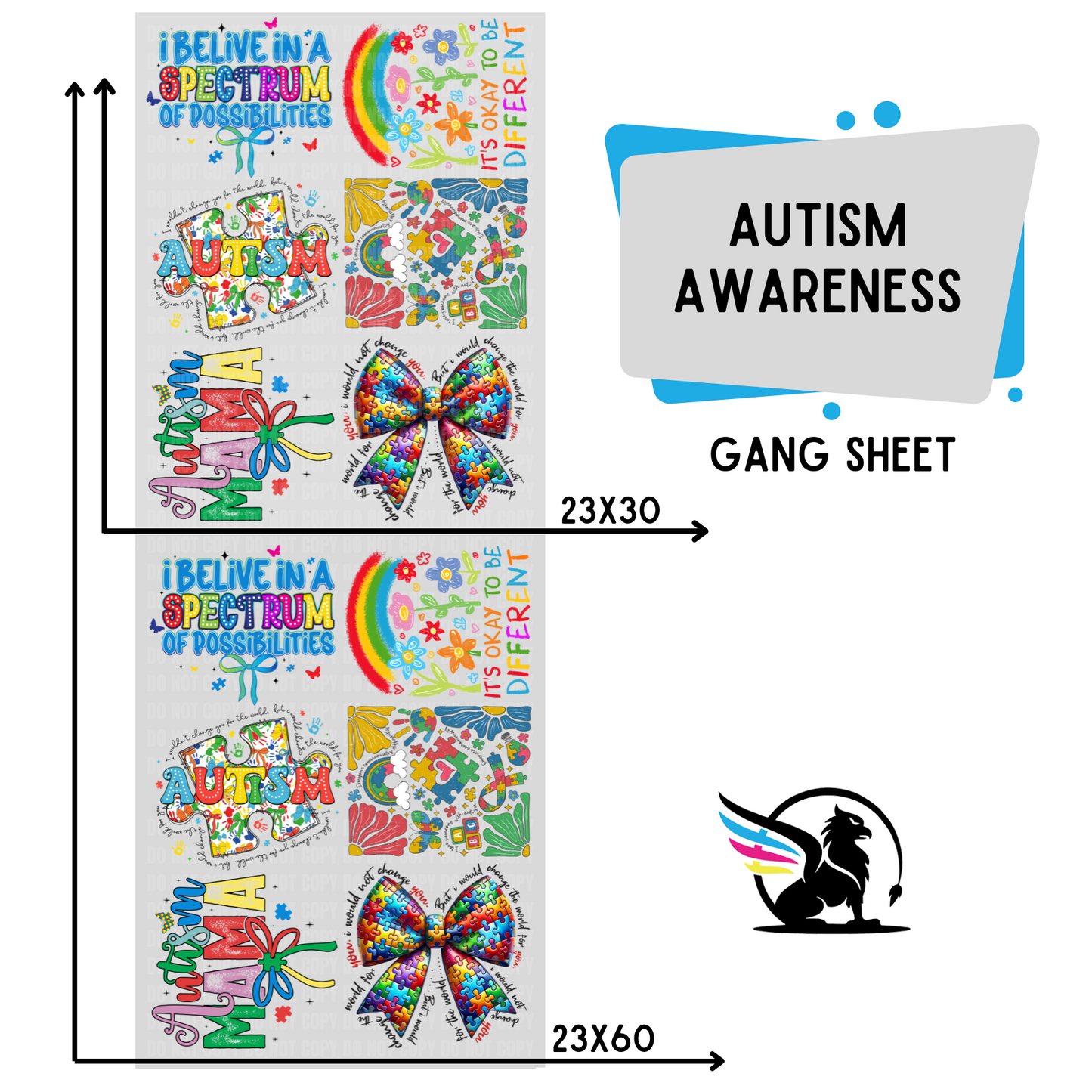 Premade DTF Transfer Gang Sheet For Graphic Tees | Autism Awareness