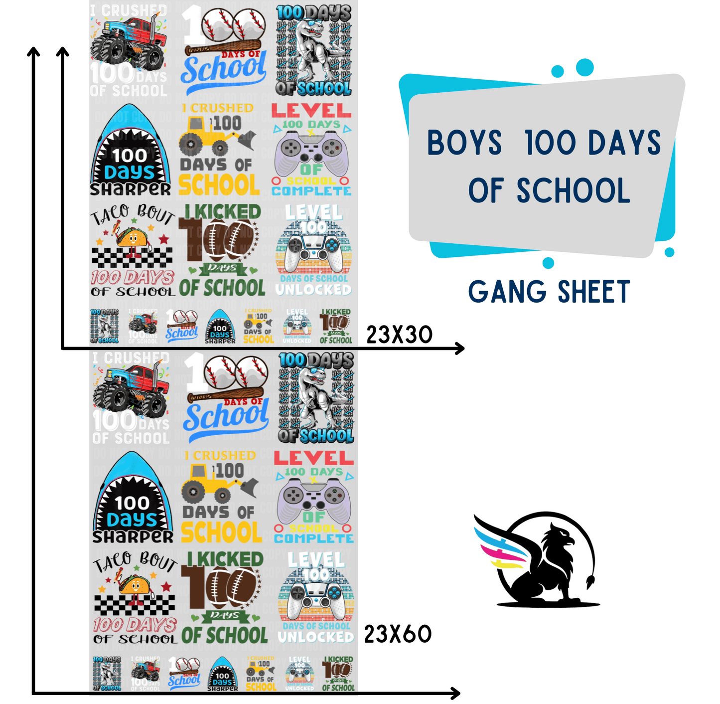 Premade Gang Sheet | Boys 100 Days Of School
