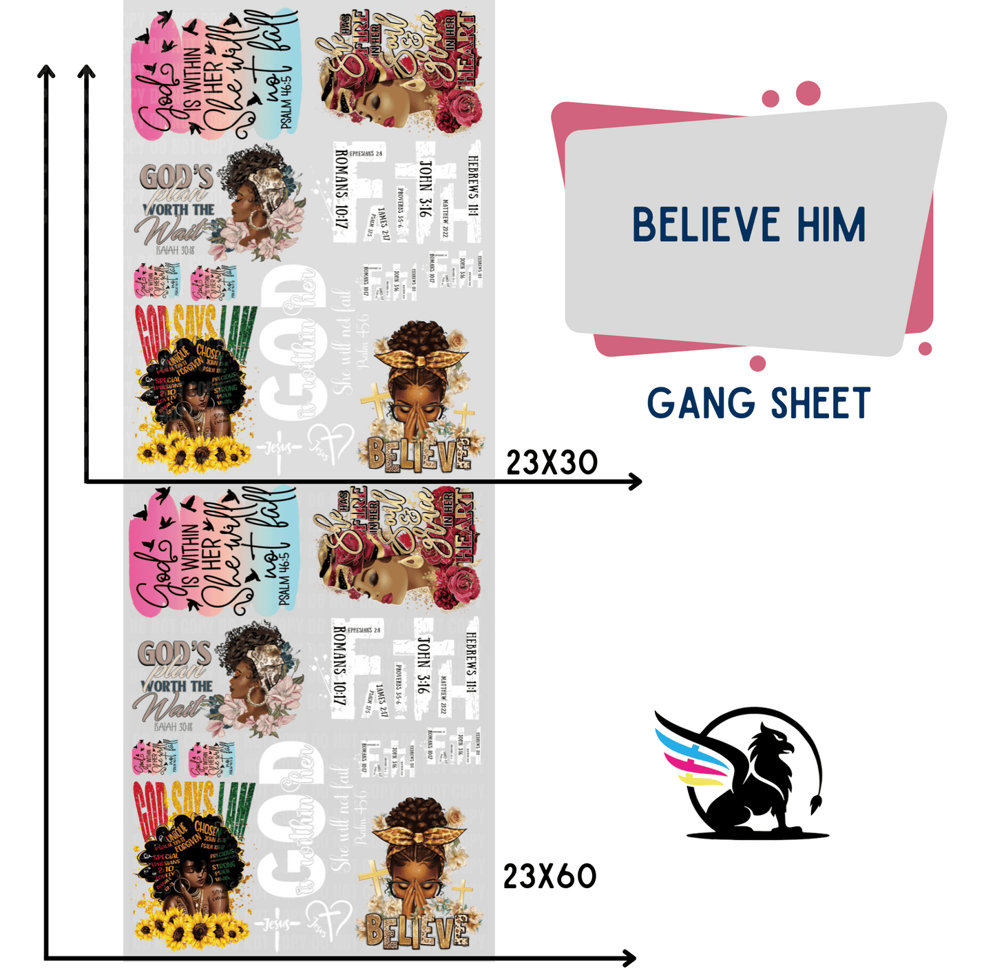 Premade DTF Transfer Gang Sheet For Graphic Tees| Believe Him