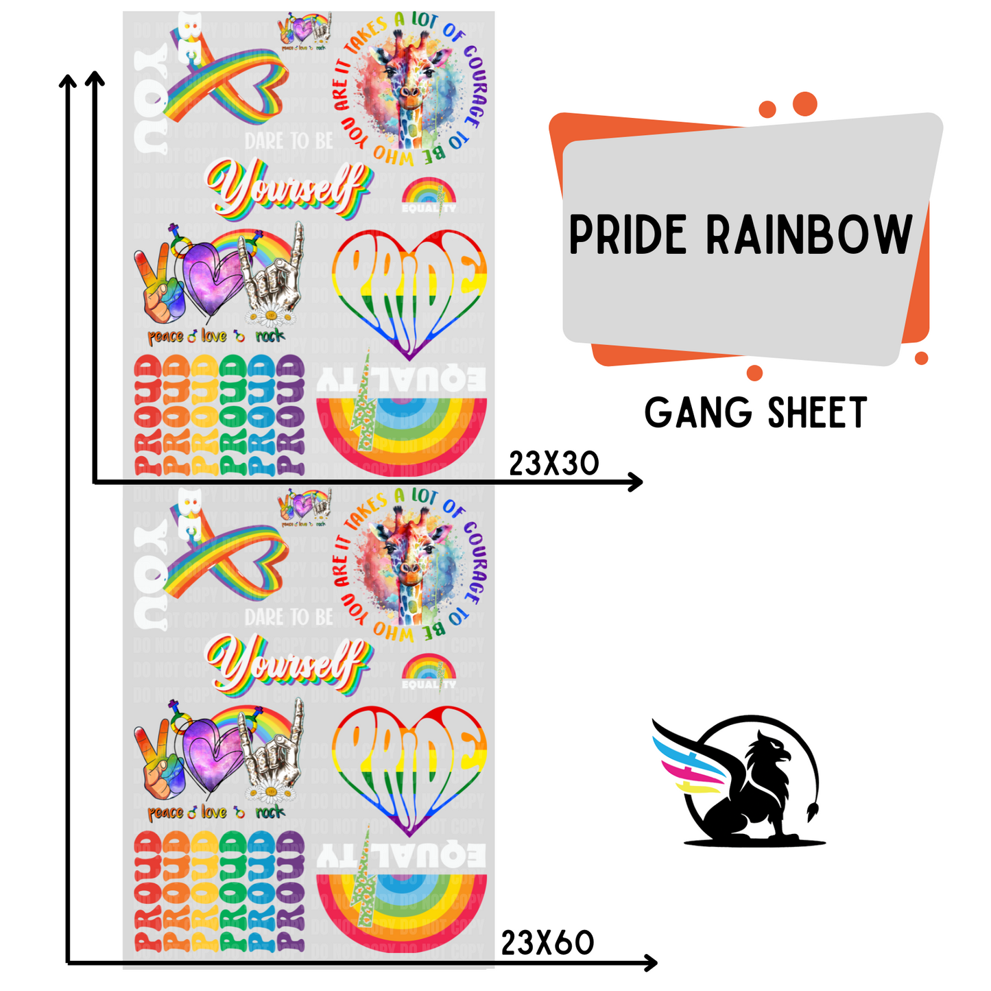 Premade DTF Transfer Gang Sheet For Graphic Tees | Pride Rainbow