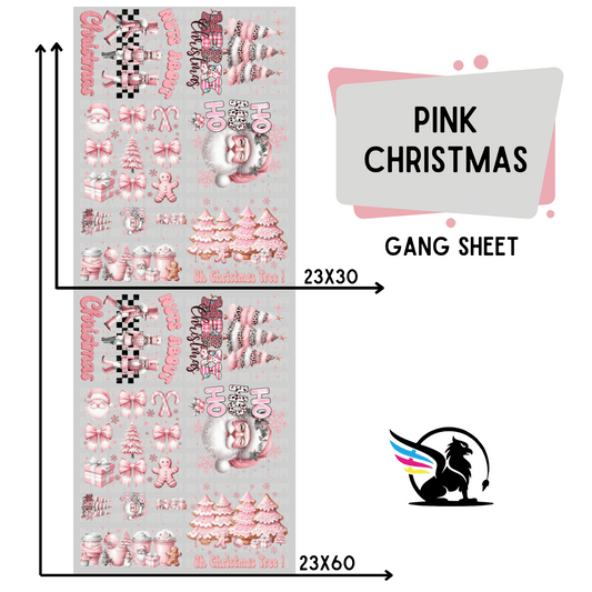 Premade DTF Transfer Gang Sheet For Graphic Tees | Pink Christmas