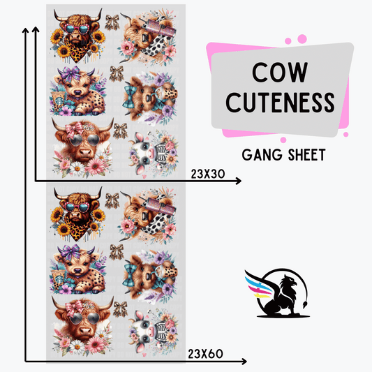 Premade DTF Transfer Gang Sheet For Graphic Tees | Cow Cuteness