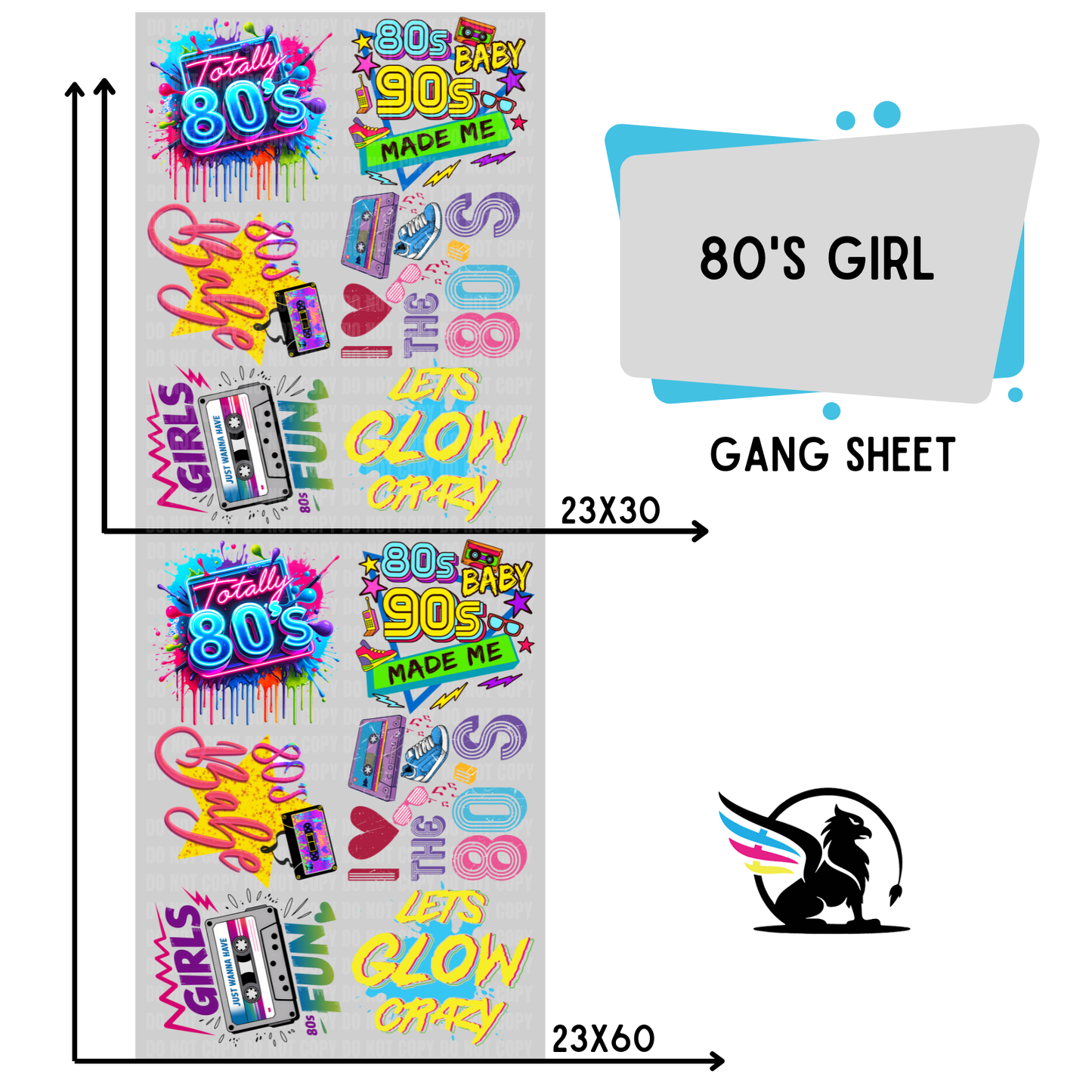 Premade DTF Transfer Gang Sheet For Graphic Tees | 80's Girl