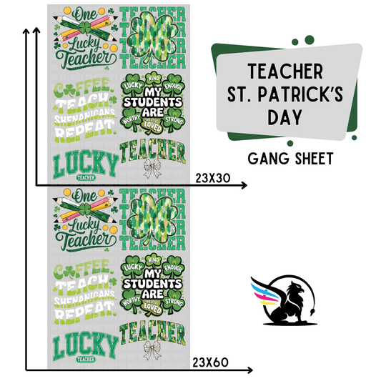 Premade DTF Transfer Gang Sheet For Graphic Tees | Teacher St. Patrick's Day