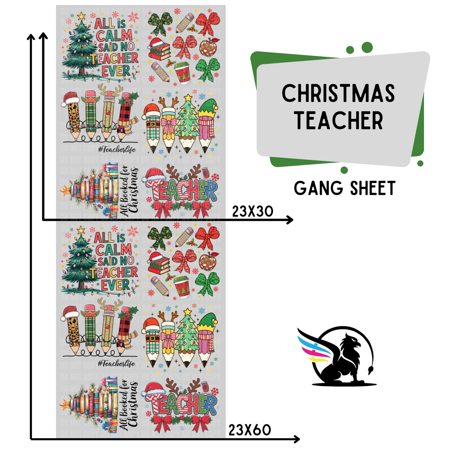 Premade DTF Transfer Gang Sheet For Graphic Tees | Christmas Teacher