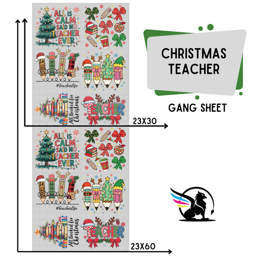 Premade DTF Transfer Gang Sheet For Graphic Tees | Christmas Teacher