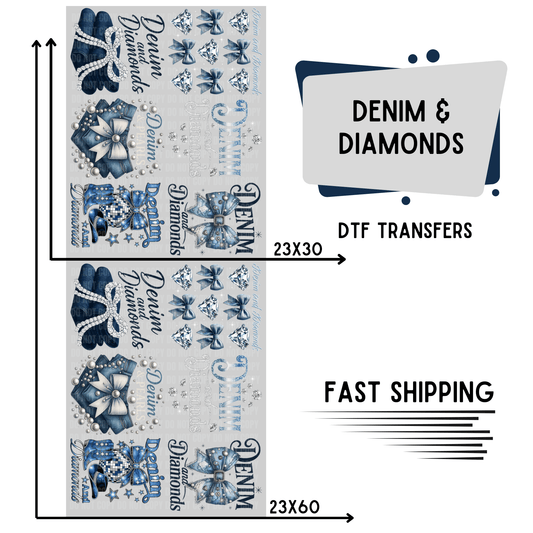 Denim and Diamonds | Premade DTF Transfer Gang Sheet For Graphic Tees