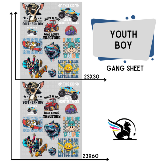 Premade DTF Transfer Gang Sheet For Graphic Tees | Youth Boy