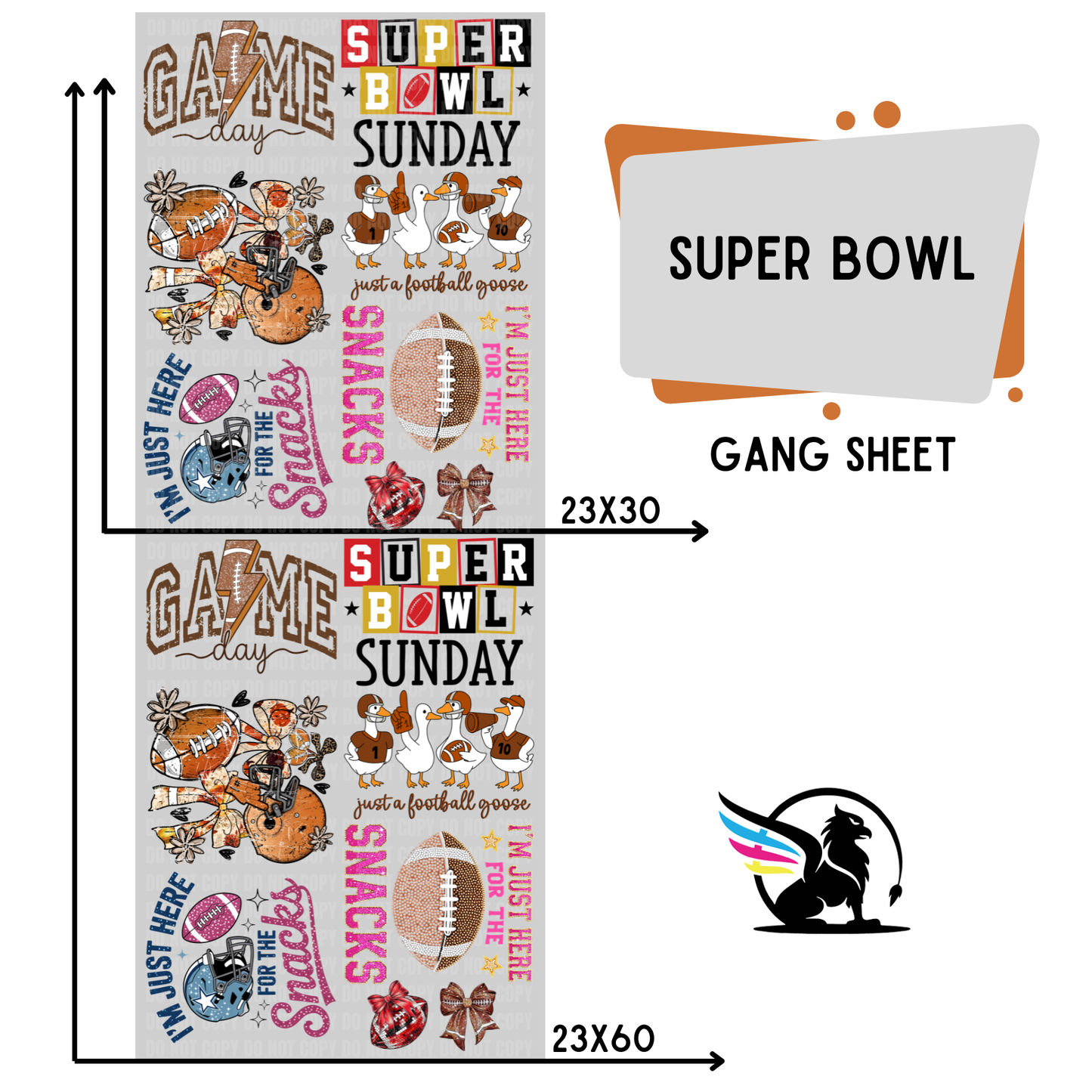 Premade DTF Transfer Gang Sheet For Graphic Tees | Superbowl