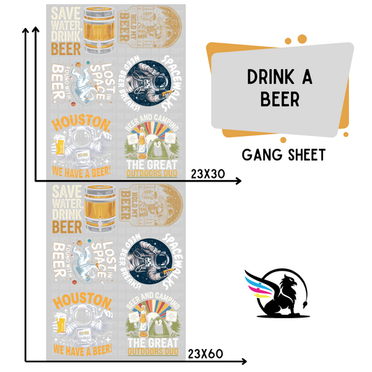 Premade DTF Transfer Gang Sheet For Graphic Tees | Drink A Beer