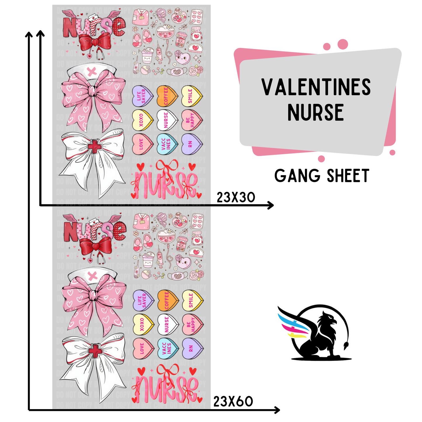 Premade DTF Transfer Gang Sheet For Graphic Tees | Valentines Nurse