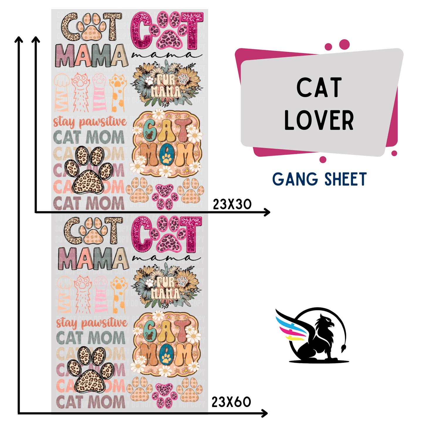 Premade DTF Transfer Gang Sheet For Graphic Tees | Cat Lover