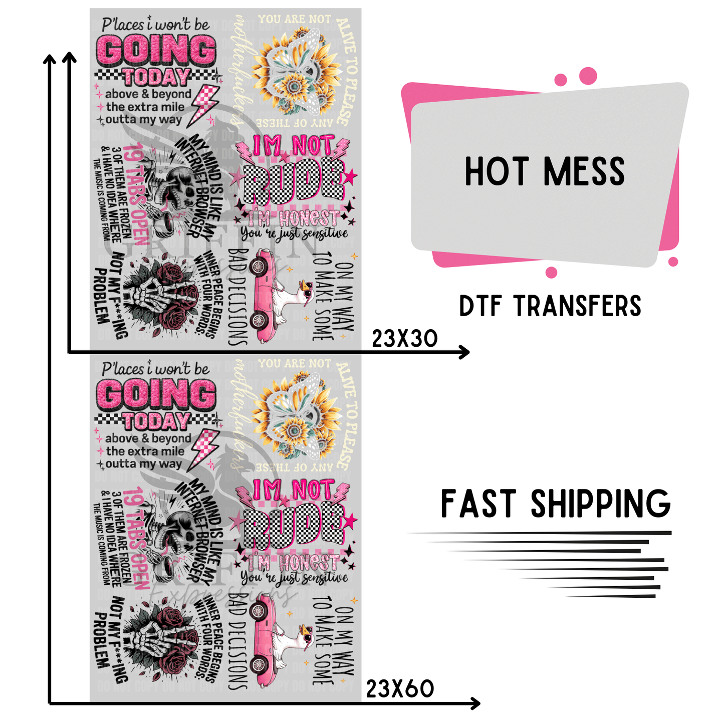 Hot Mess | Premade DTF Transfer Gang Sheet For Graphic Tees
