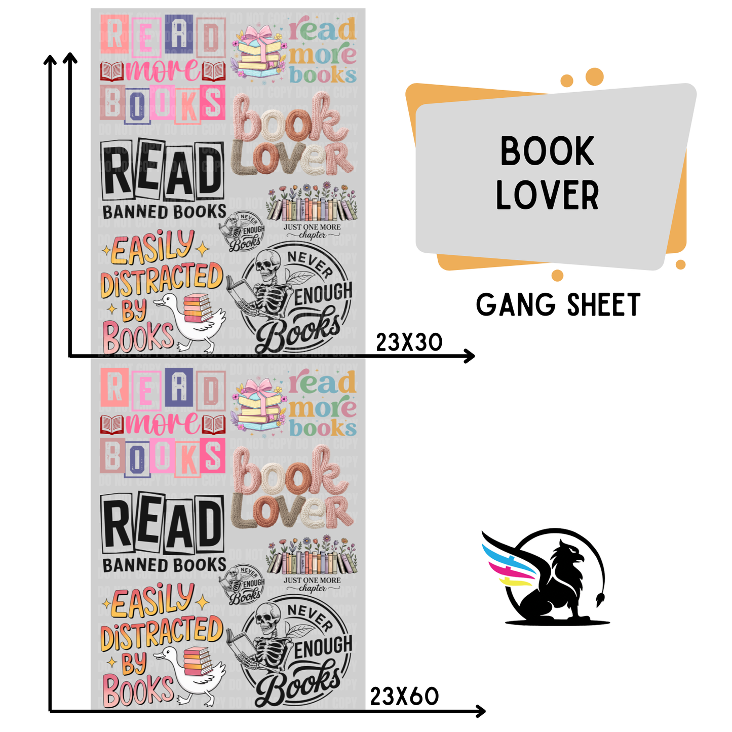 Premade DTF Transfer Gang Sheet For Graphic Tees | Book Lover