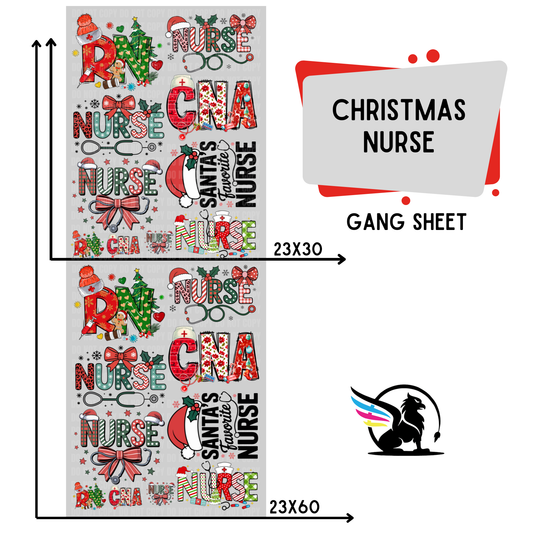 Premade DTF Transfer Gang Sheet For Graphic Tees | Christmas Nurse