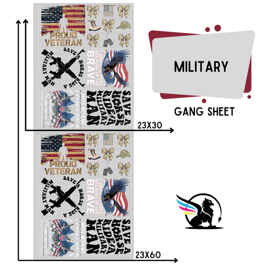 Premade DTF Transfer Gang Sheet For Graphic Tees | Military