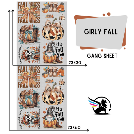 Premade DTF Transfer Gang Sheet For Graphic Tees | Girly Fall