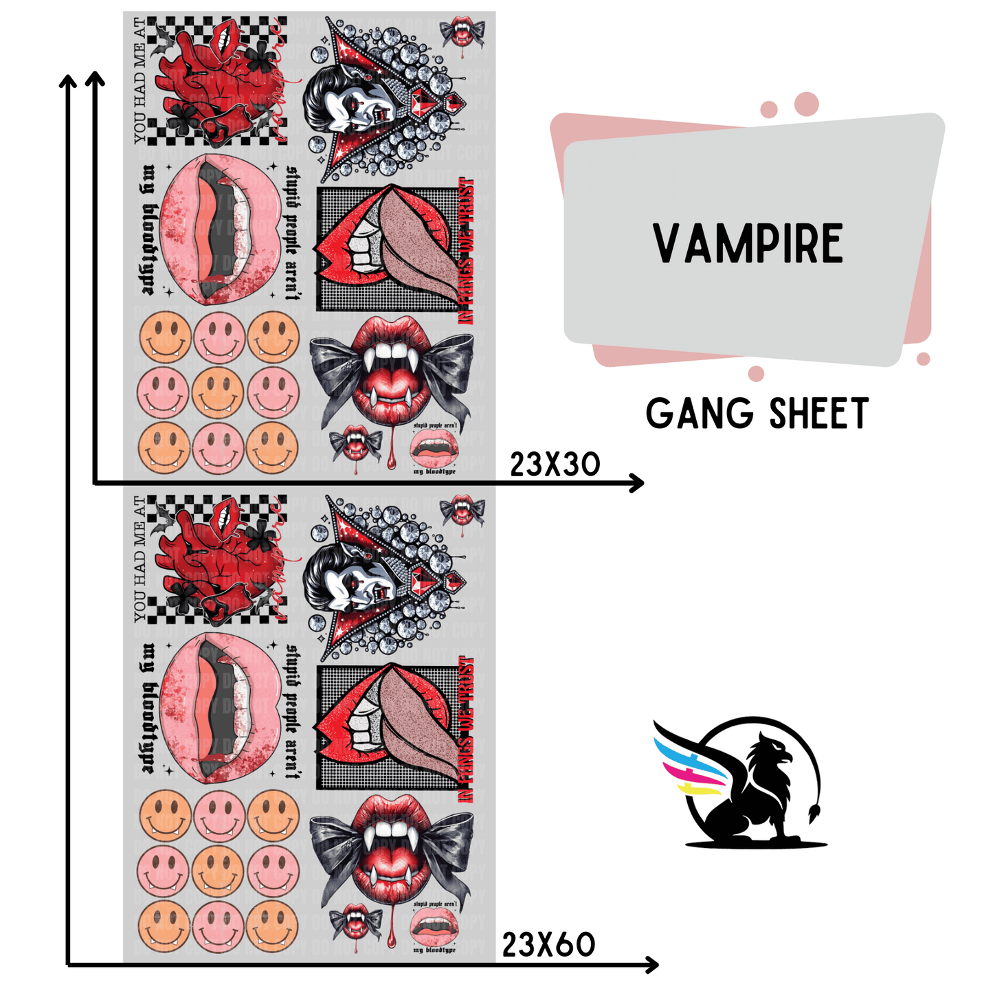 Premade DTF Transfer Gang Sheet For Graphic Tees | Vampire