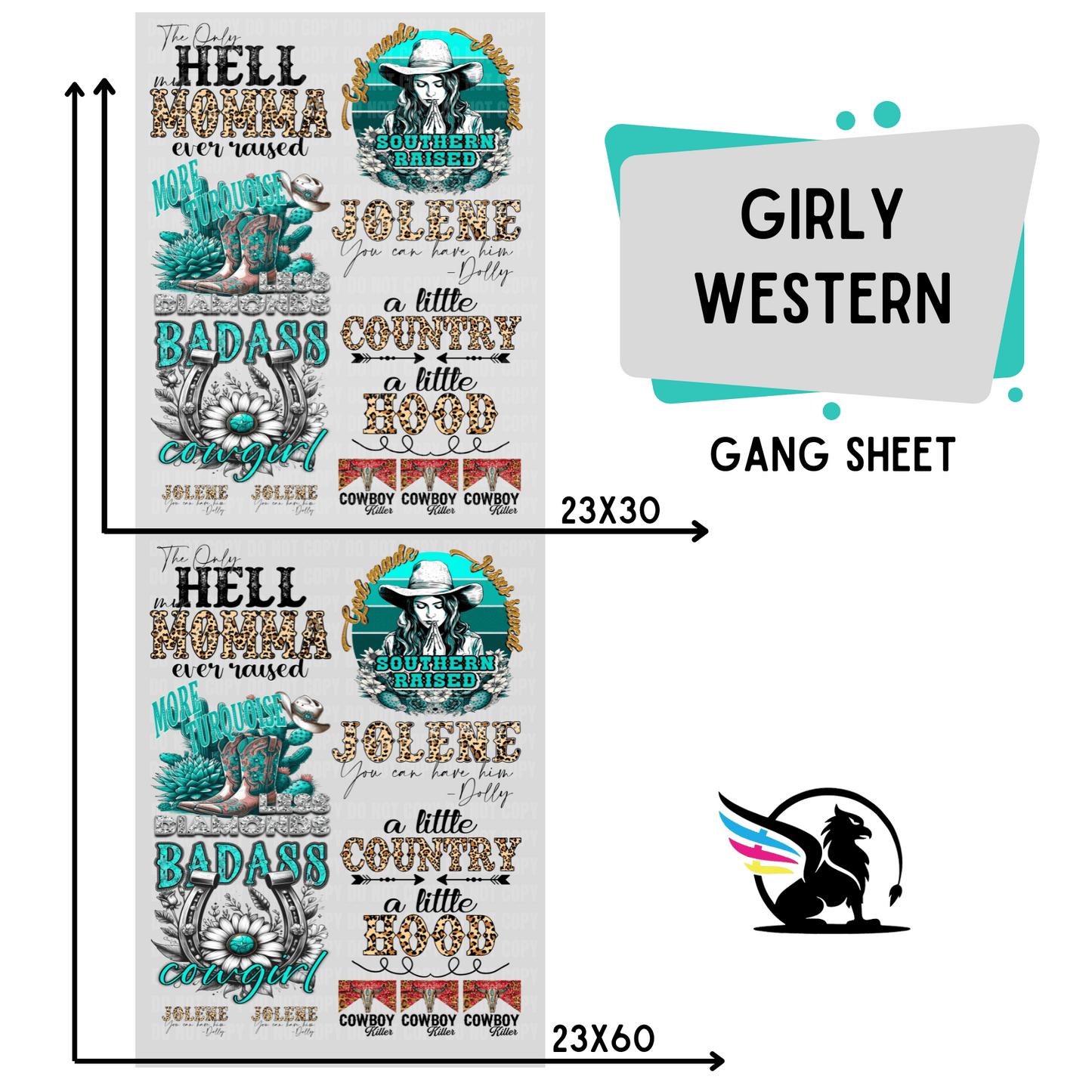 Premade DTF Transfer Gang Sheet For Graphic Tees | Girly Western