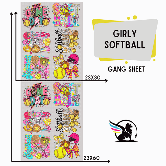 Premade DTF Transfer Gang Sheet For Graphic Tees | Girly Softball