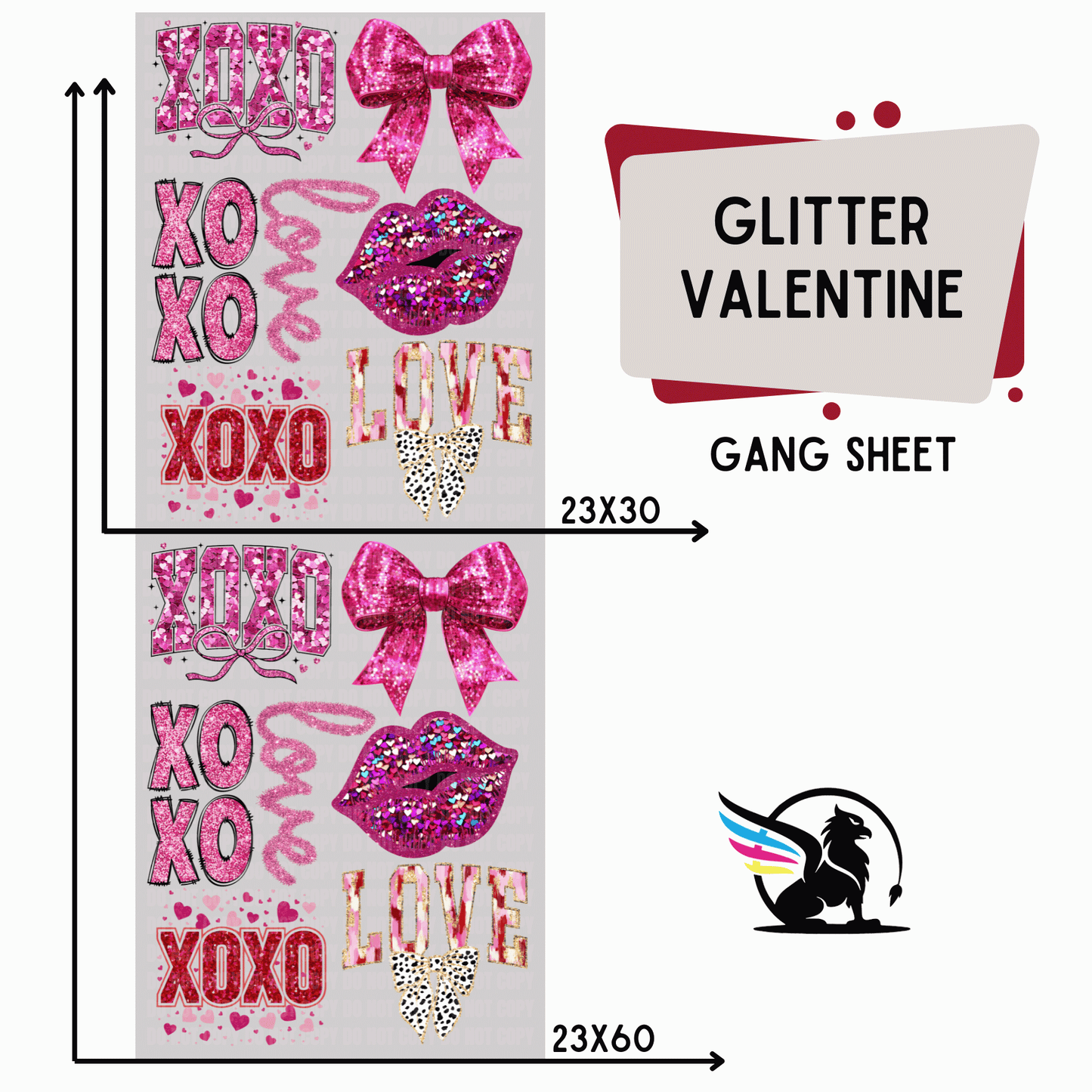 Premade DTF Transfer Gang Sheet For Graphic Tees | Glitter Valentine