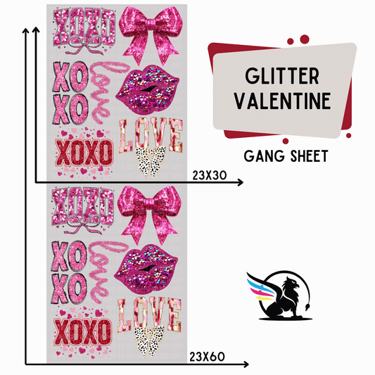 Premade DTF Transfer Gang Sheet For Graphic Tees | Glitter Valentine