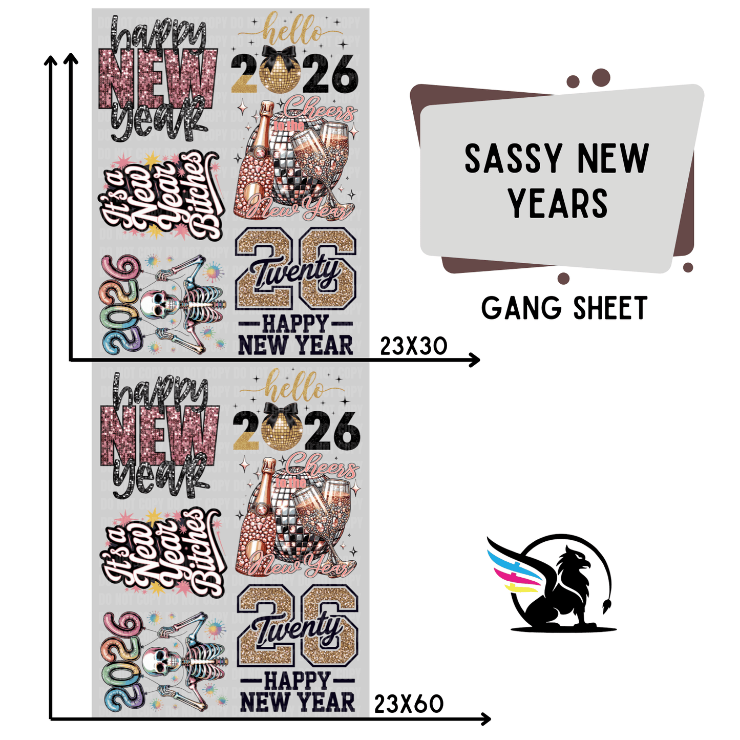 Premade DTF Transfer Gang Sheet For Graphic Tees | Sassy New Year