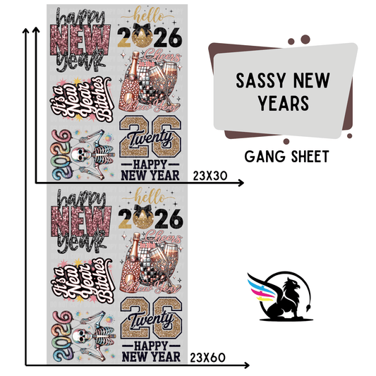Premade DTF Transfer Gang Sheet For Graphic Tees | Sassy New Year