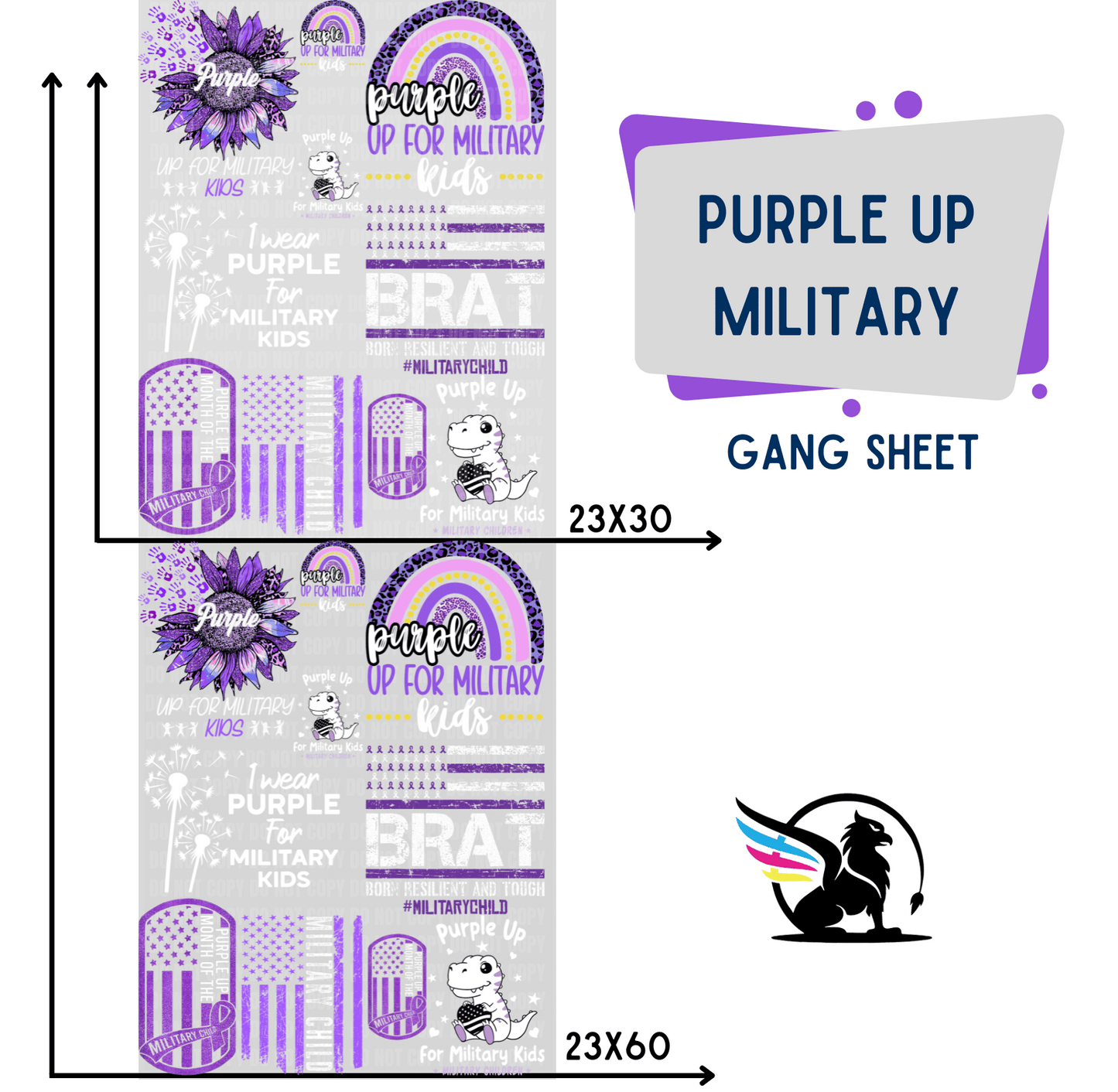 Premade DTF Transfer Gang Sheet For Graphic Tees| Purple Up Military