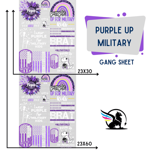 Premade DTF Transfer Gang Sheet For Graphic Tees| Purple Up Military