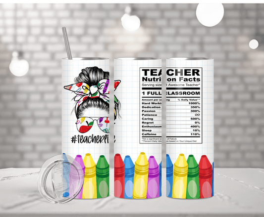 Teacher Nutritional Facts | Sublimation Tumbler Transfer