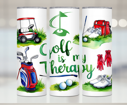 Golf Is My Therapy | Premium Sublimation Tumbler Transfers – Vibrant, Long-Lasting Designs