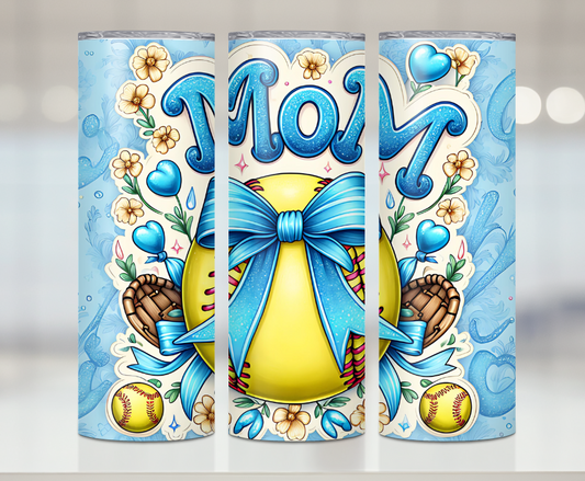 Blue Softball Mom | Premium Sublimation Tumbler Transfers – Vibrant, Long-Lasting Designs