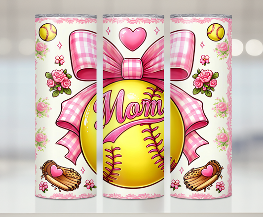 Pink Softball Mom | Premium Sublimation Tumbler Transfers – Vibrant, Long-Lasting Designs