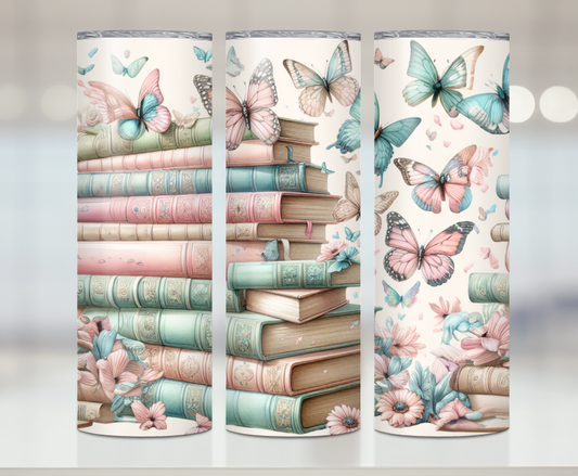 Pastel Books And Butterflies| Premium Sublimation Tumbler Transfers – Vibrant, Long-Lasting Designs