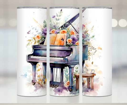 Watercolored Floral Piano| Premium Sublimation Tumbler Transfers – Vibrant, Long-Lasting Designs