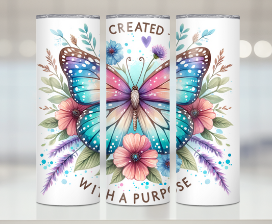 Created With A Purpose Butterfly | Premium Sublimation Tumbler Transfers – Vibrant, Long-Lasting Designs