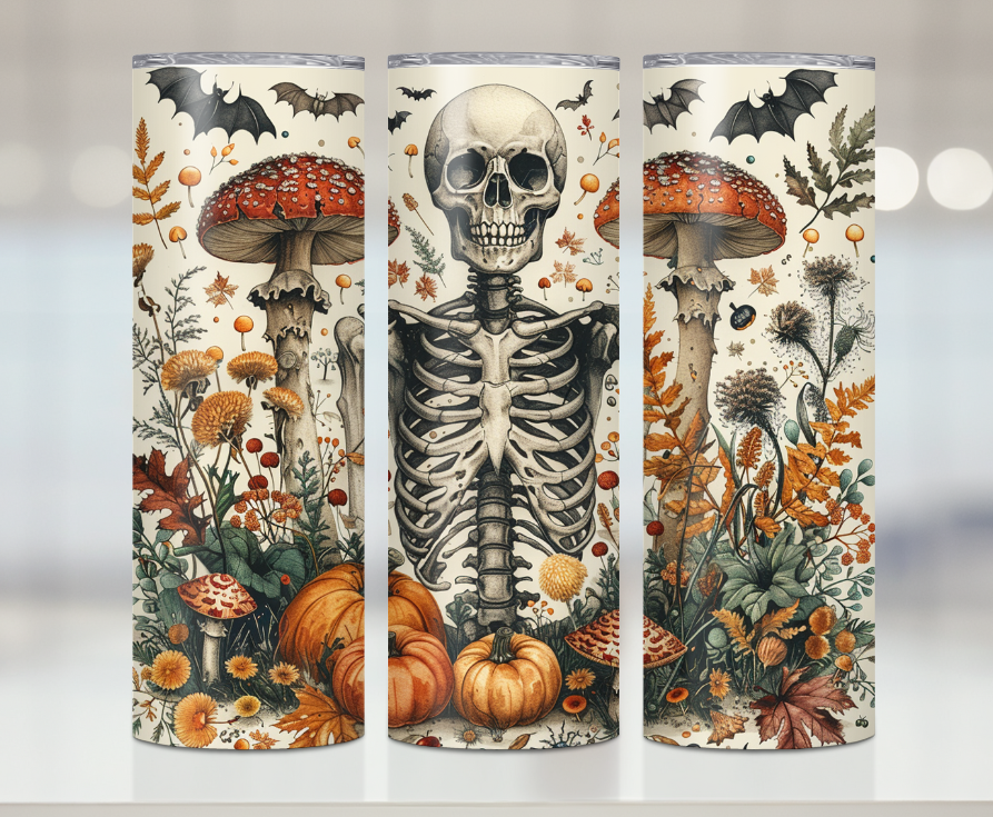 Halloween Mushroom Skeleton Pumpkins| Premium Sublimation Tumbler Transfers – Vibrant, Long-Lasting Designs