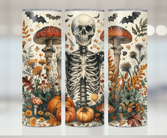 Halloween Mushroom Skeleton Pumpkins| Premium Sublimation Tumbler Transfers – Vibrant, Long-Lasting Designs