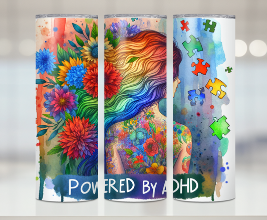 Powered By ADHD| Premium Sublimation Tumbler Transfers – Vibrant, Long-Lasting Designs