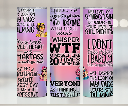 Sarcastic Woman | Premium Sublimation Tumbler Transfers – Vibrant, Long-Lasting Designs