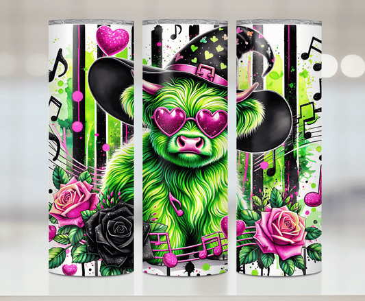 Green Witch Highland Cow | Premium Sublimation Tumbler Transfers – Vibrant, Long-Lasting Designs