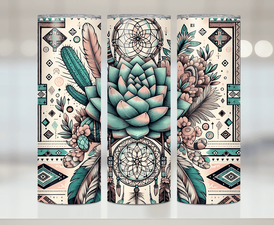 Blue Western Cactus Dreamcatcher  | Premium Sublimation Tumbler Transfers – Vibrant, Long-Lasting Designs