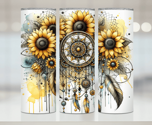 Sunflower Dream Catcher | Premium Sublimation Tumbler Transfers – Vibrant, Long-Lasting Designs