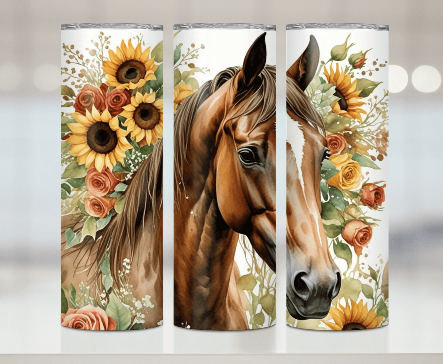 Watercolor Sunflower Horse | Premium Sublimation Tumbler Transfers – Vibrant, Long-Lasting Designs