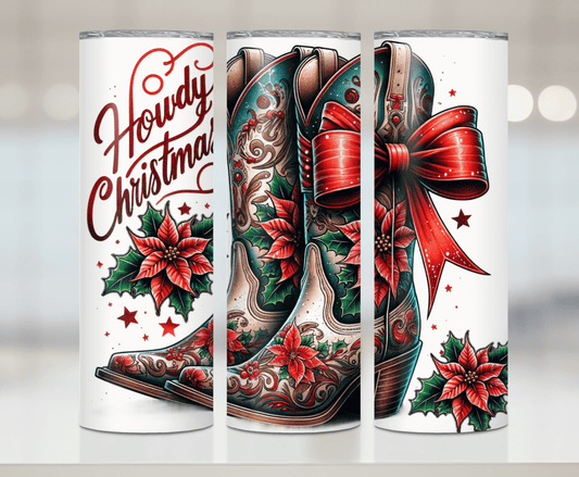 Howdy Christmas Boots | Premium Sublimation Tumbler Transfers – Vibrant, Long-Lasting Designs