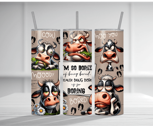 Humorous 20oz tumbler sublimation wrap featuring multiple grumpy angry cartoon cats with the bold text "YOU ARE ABOUT TO EXCEED THE LIMITS OF MY MEDICATION" on a beige paw print background.